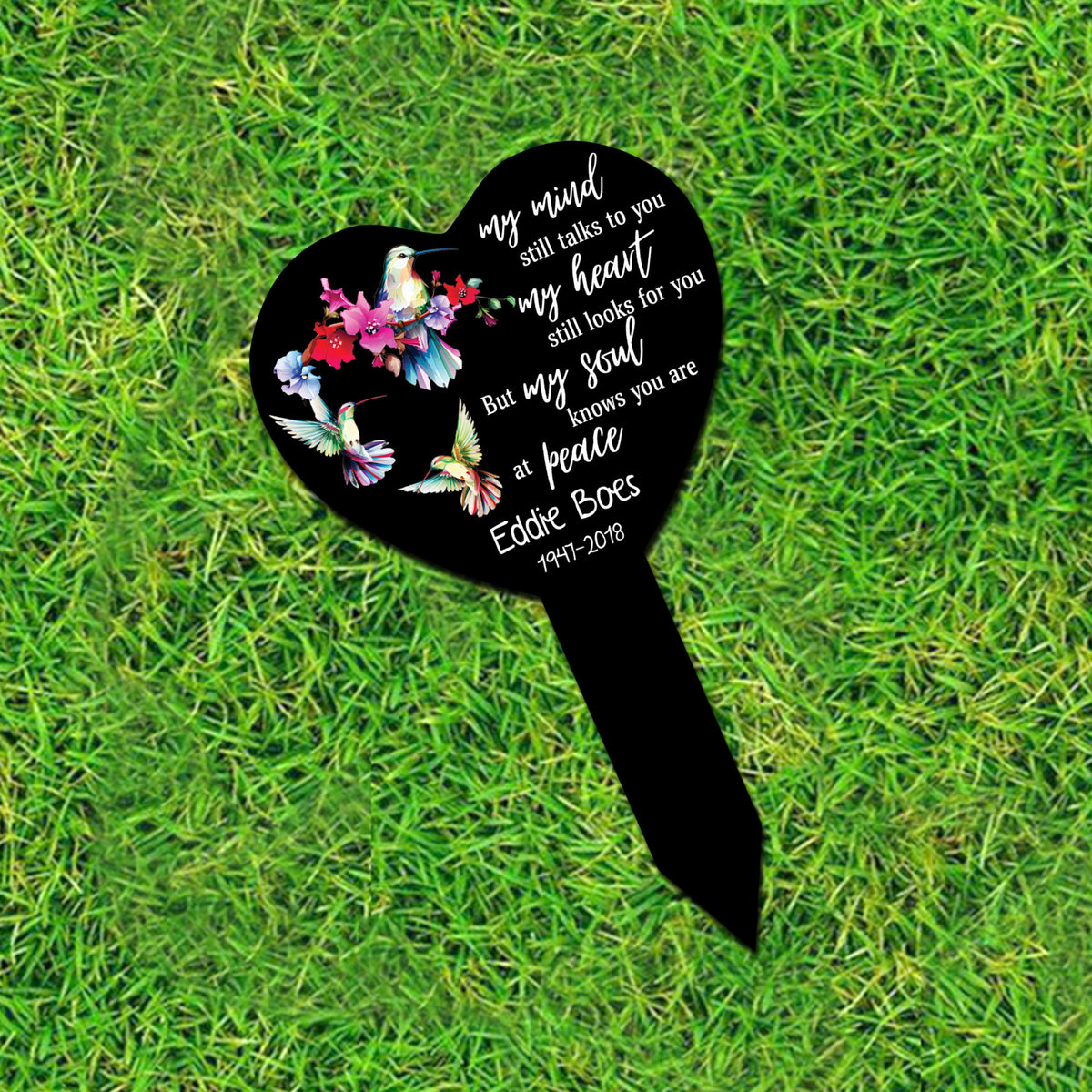 Personalized Memorial Stake Acrylic, Hummingbird Stake, Heart Garden Stake, Sympathy Sign, Memorial Plaque, Grave Marker, Garden Decor
