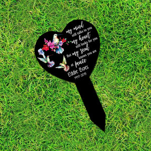 Personalized Memorial Stake Acrylic, Hummingbird Stake, Heart Garden Stake, Sympathy Sign, Memorial Plaque, Grave Marker, Garden Decor