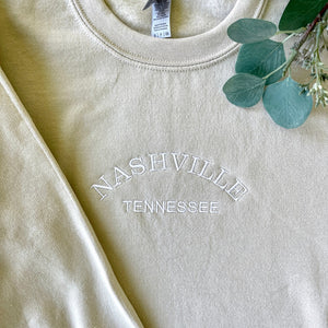Nashville Tennessee Embroidered Sweatshirt, Tennessee Sweatshirt, City Sweatshirt, Embroidered City Sweatshirts, Hoodie, Tan, Sand
