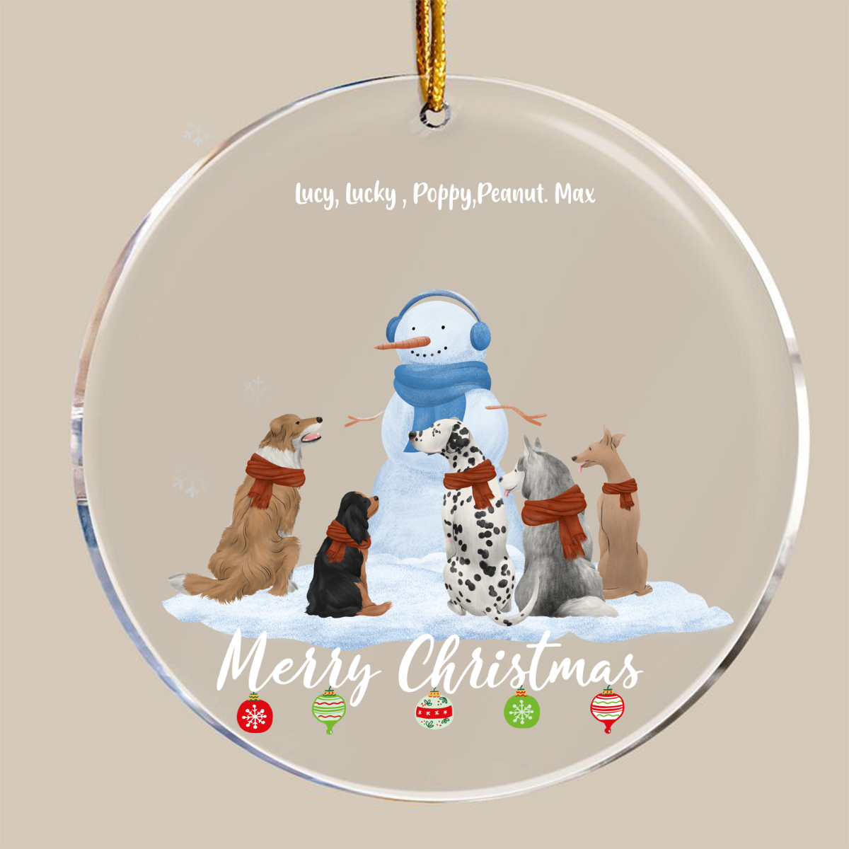Merry Christmas With Snowman Custom Pet Breed Personalized Transparent Acrylic Ornament Christmas Decor Christmas Gift For Dog Lovers Cat Lovers