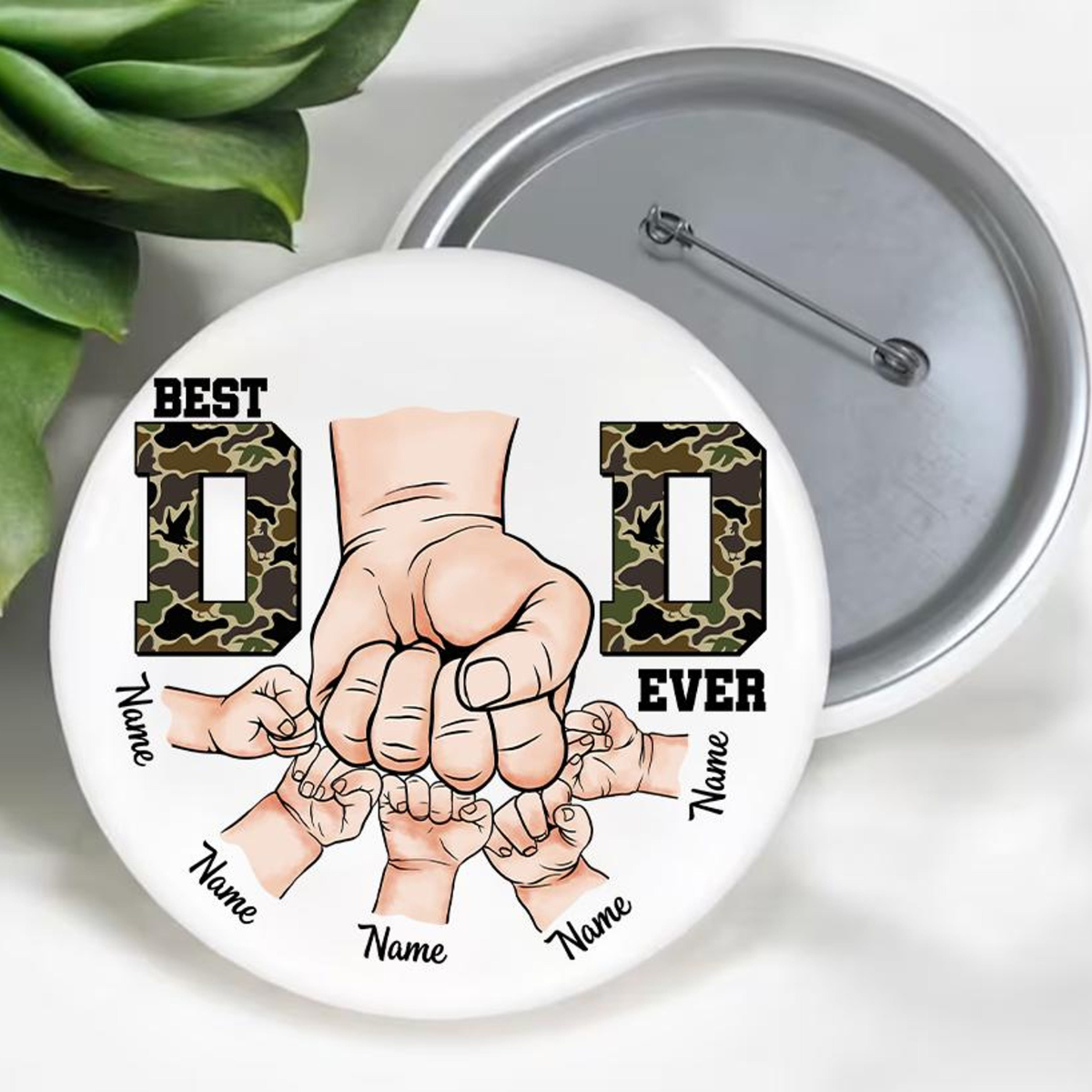Best Dad Ever Custom Hand Army Dad Custom Name Fathers Day Pin Button, Best Dad Ever Pin, Dad Gifts, Trendy Popular Cool Dad Pin
