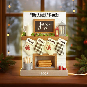 Family Fireplace Mantle Tree Home Stocking Stuffer - Personalized Light Box - Gift For Family, Christmas Home Decoration