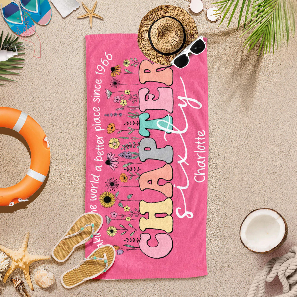 Personalized 60th Birthday Beach Towel, Floral Chapter Sixty Beach Towel, 60th Birthday Gift, 60 Years Old Birthday Gift, 1966 Birthday Gift