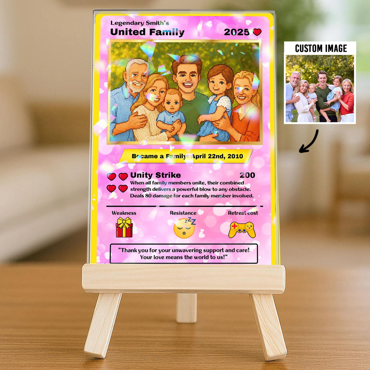 Personalized United Family Card Hologram Style, Personalized Poke Family Card Custom Family Photo Hologram Ornament, Custom Anniversary Card