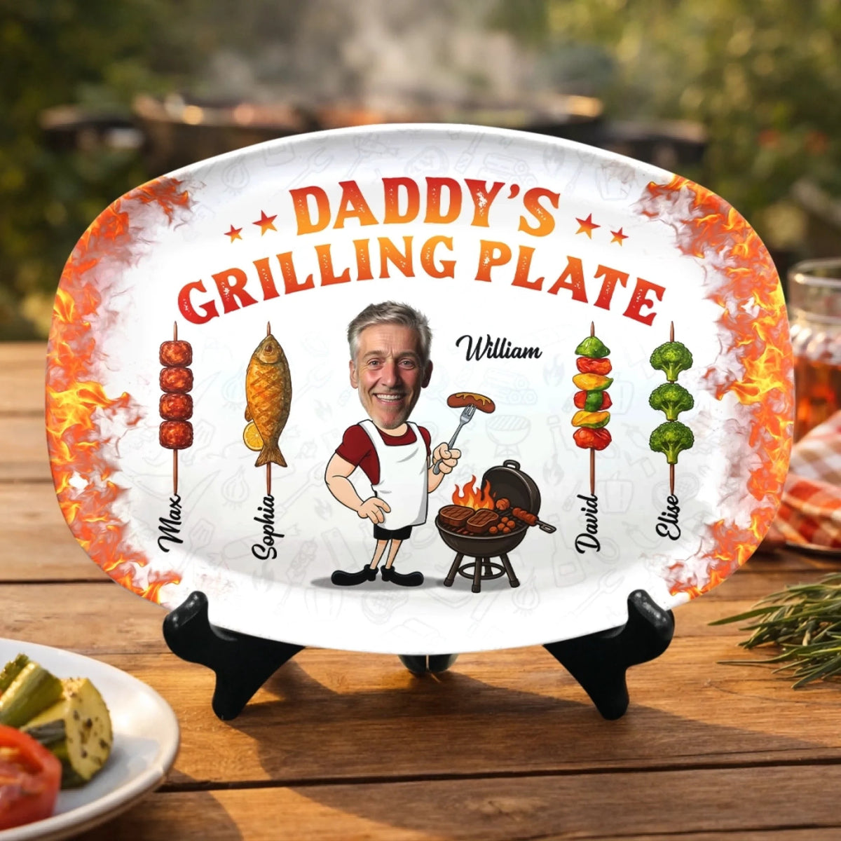 Dad Grandpa With His Grilling Plate - Personalized Platter - Gift For Dad, Grandpa, Father's Day Gift