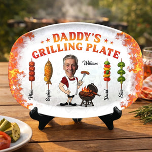 Dad Grandpa With His Grilling Plate - Personalized Platter - Gift For Dad, Grandpa, Father's Day Gift