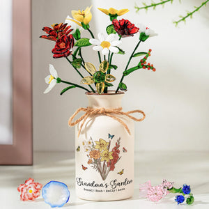 Mom Grandma's Garden Bouquet - Personalized Ceramic Vase - Gift For Mom, Grandma, Mother's Day Gift
