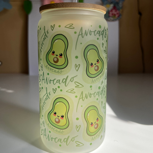 Avocado Frosted Glass Can Cup, Iced Coffee Avocado Cup, Beer Can Glass| Glass Avocado Cup, Aesthetic Cute Gift, Avocado Lover