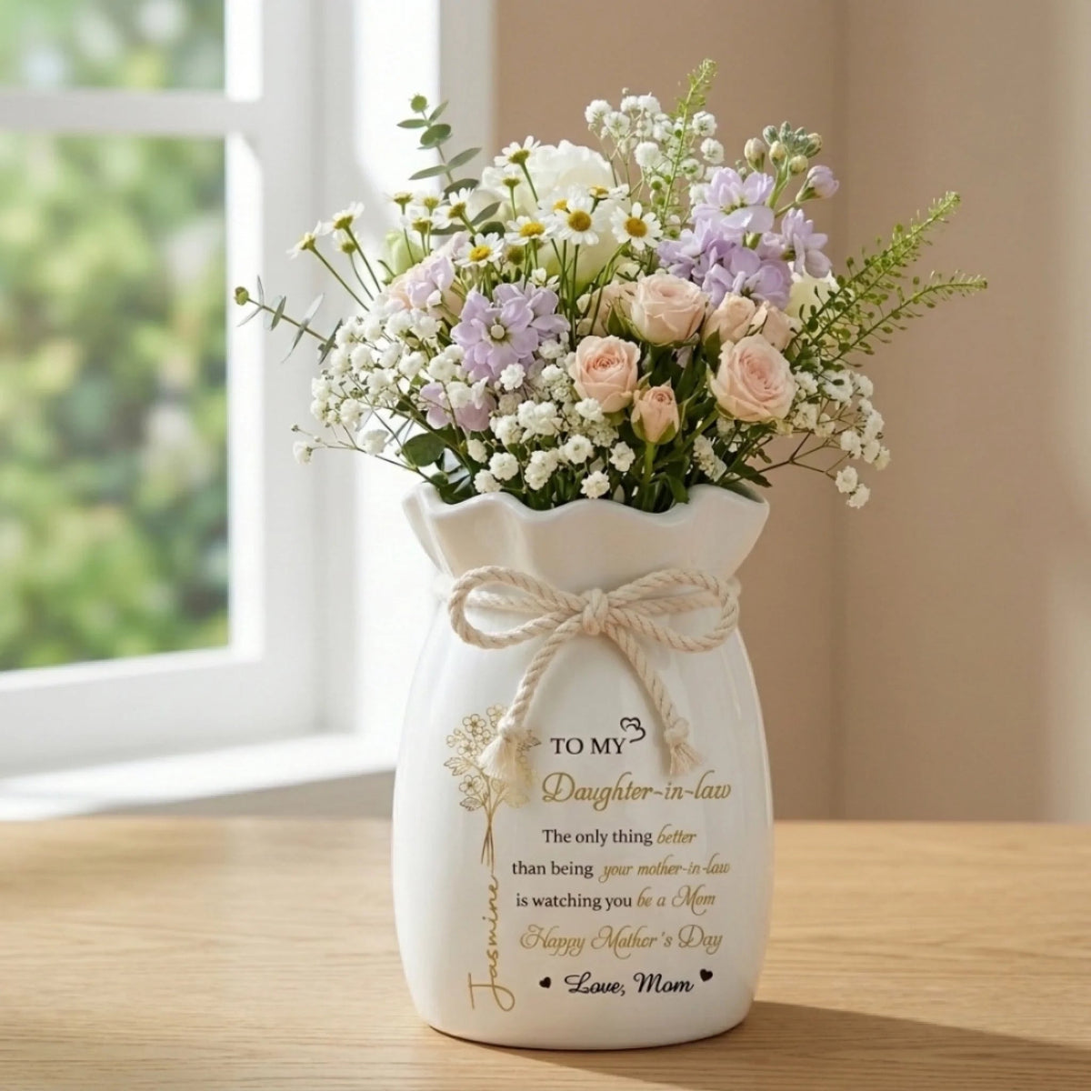 To My Daughter Watching You Being A Mom - Personalized Flower Vase With Ribbon - Gift For New Mom, Gift For Daughter, Mother's Day Gift