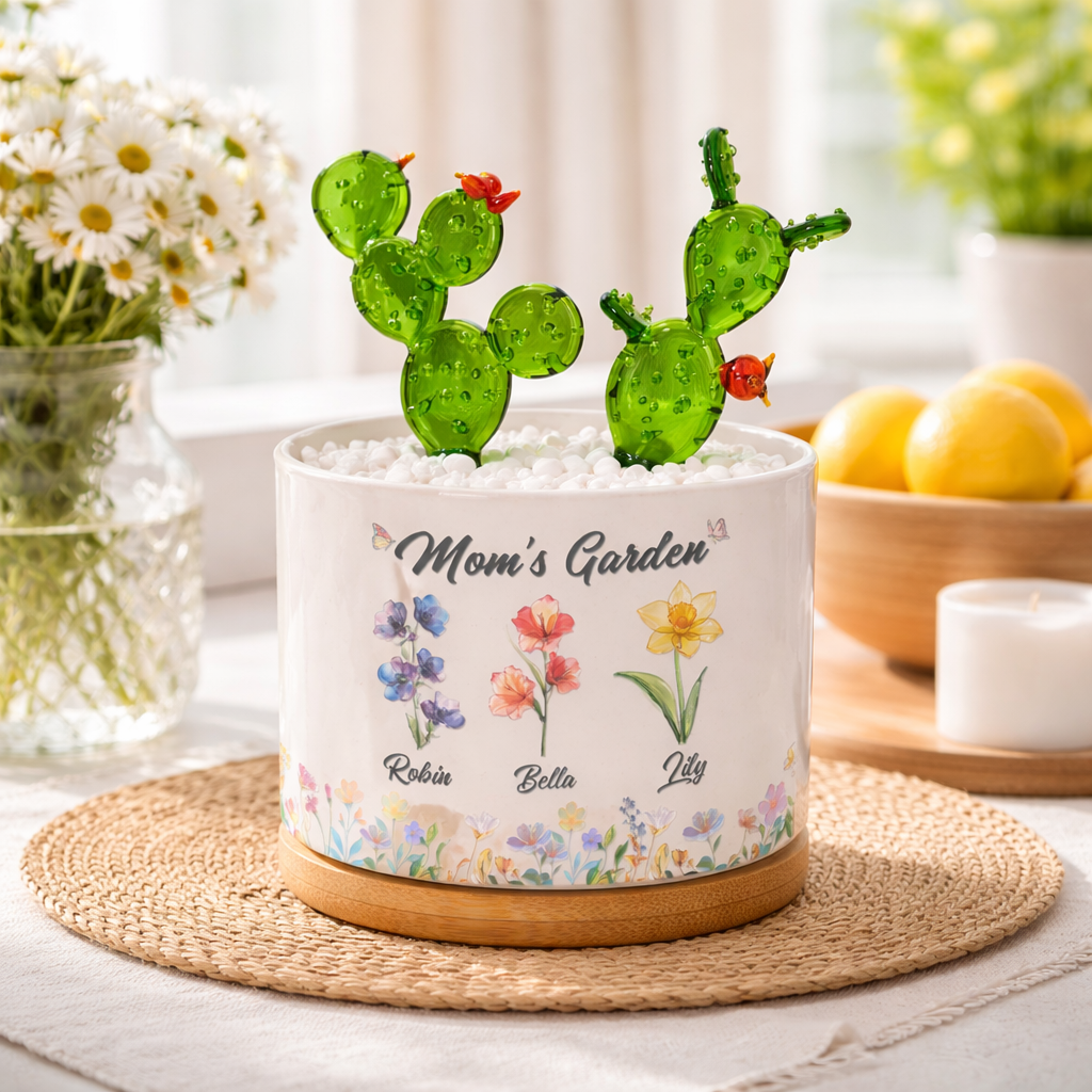 Mom Grandma's Garden Custom Kids' Birth Flower - Personalized Mini Glass Flower Plant Pot - Gift For Mom Grandma, Mother's Day
