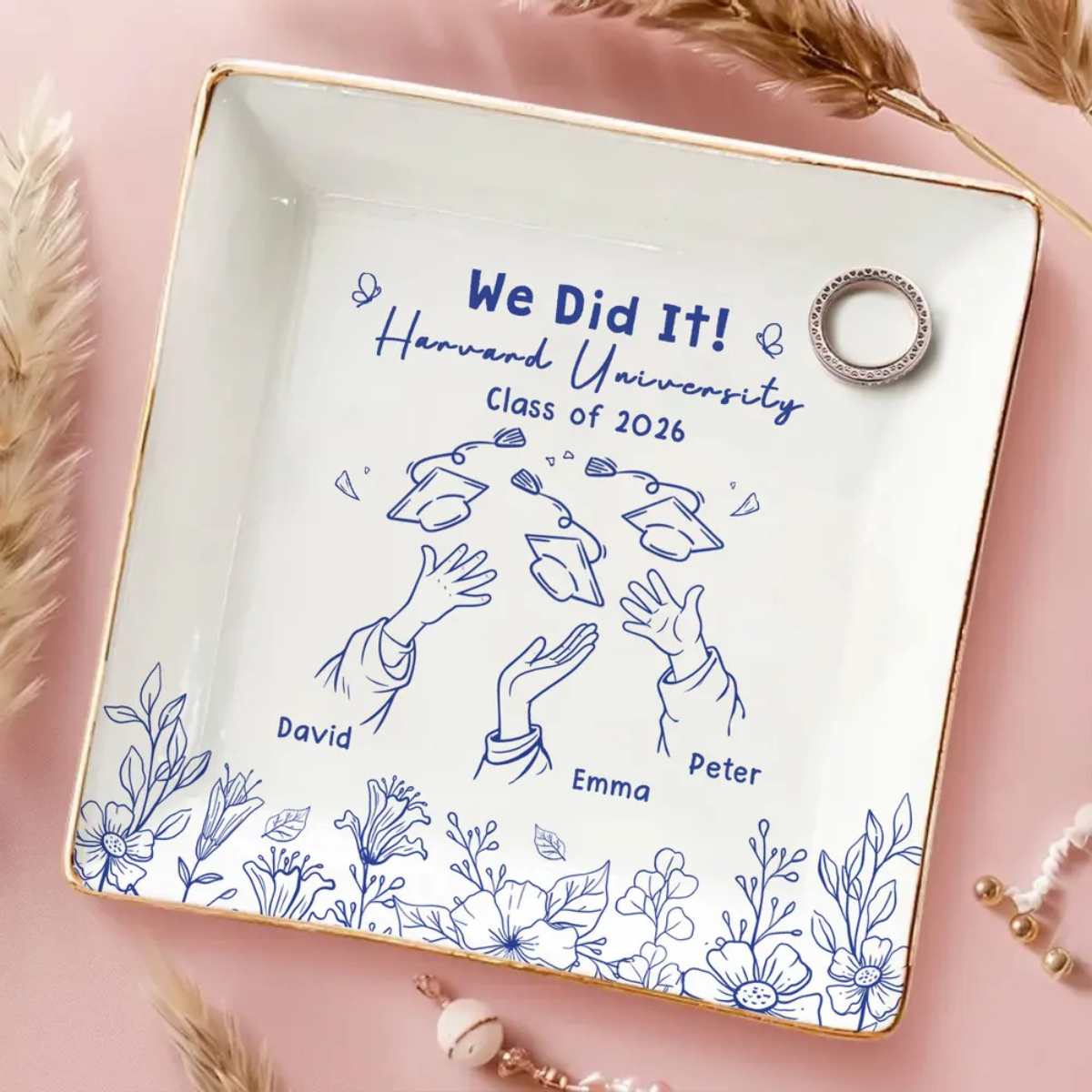 We Did It Graduation Gift For Friends - Personalized Jewelry Dish - Graduation Celebration Gift
