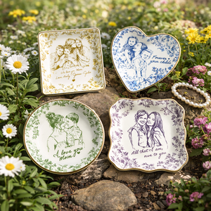 Personalized Mothers Day Photo Ring Dish, Custom Toile De Jouy Photo Jewelry Dish, Mother of the Bride Wedding Keepsake Gift from Daughter