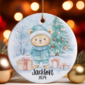 Personalized Blue Teddy Bear Ornament, Custom Kids Christmas Ornaments, Children's Gift Ornament Any Name , 2025 Boys Christmas Ornament