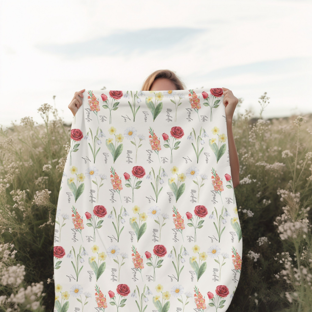 Custom Birth Month Flower For Mom's Garden - Personalized Blanket - Mother's day, Birthday Gift For Her