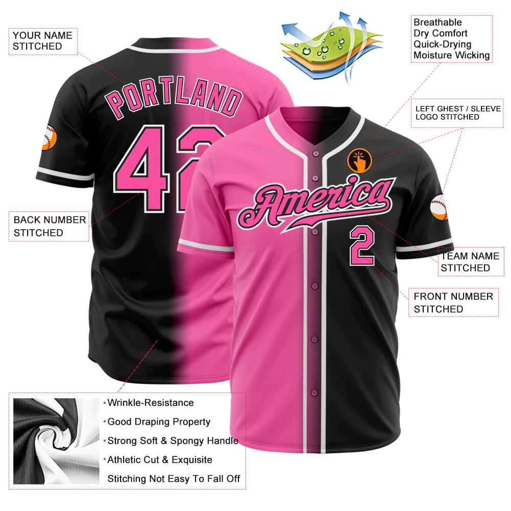 Custom Black Pink-White Authentic Fade Fashion Baseball Jersey