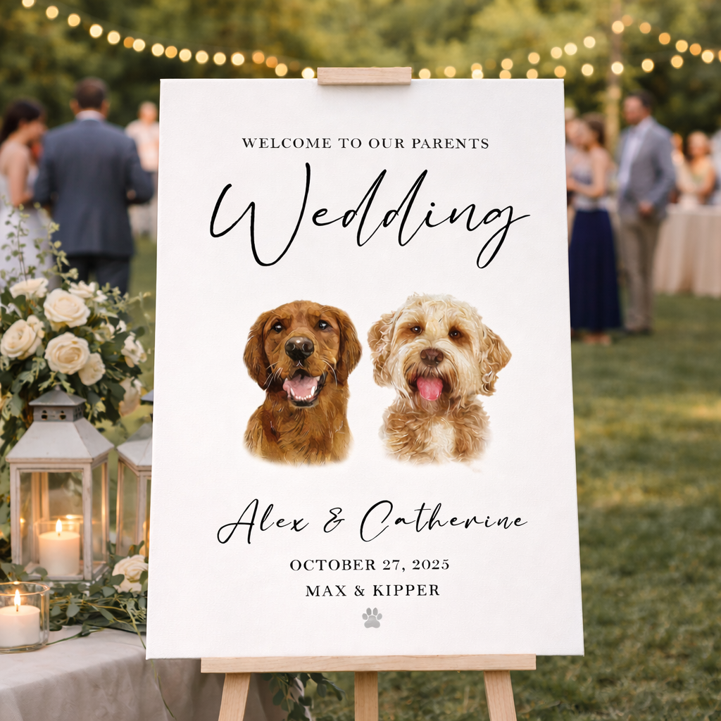 Custom Watercolor Pet Wedding Welcome Sign, Custom Pet Photo, Personalized Dog Cat, Welcome Board Wedding Sign, Welcome To Our Wedding Canvas