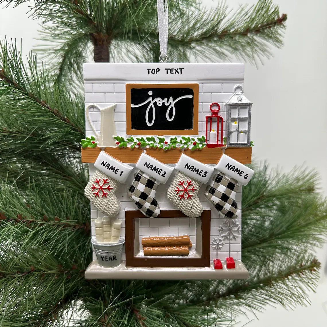 Fireplace Family Stocking Ornament, Personalized Joy Ornament for Christmas Family, Family Keepsake Ornament 2025
