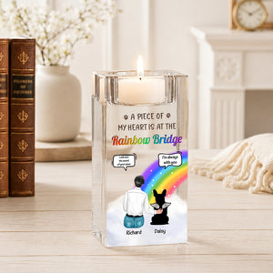 A Piece Of My Heart Is At The Rainbow Bridge - Personalized Crystal Candle Holder