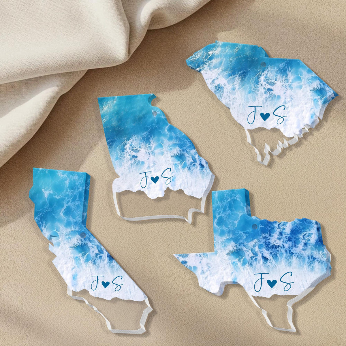 Personalized Engagement Ornament, Custom State Beach Engagement Ornament, Christmas Gift For Couples, Anniversary Gift, Engagement 2025 Gift