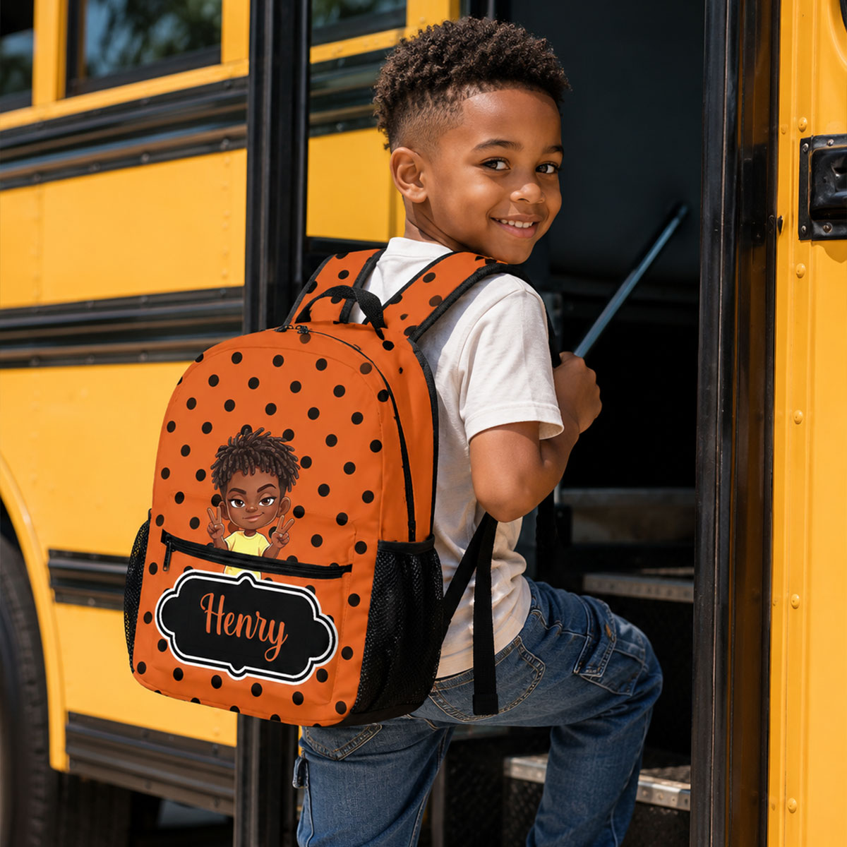 Cartoon Black Girl Backpack with Name - Back-To-School Birthday Gift