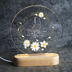 Daisy Flower Mom And Kid's Hands - Personalized 3D LED Light Wooden Base - Gift For Mom, Mother's Day