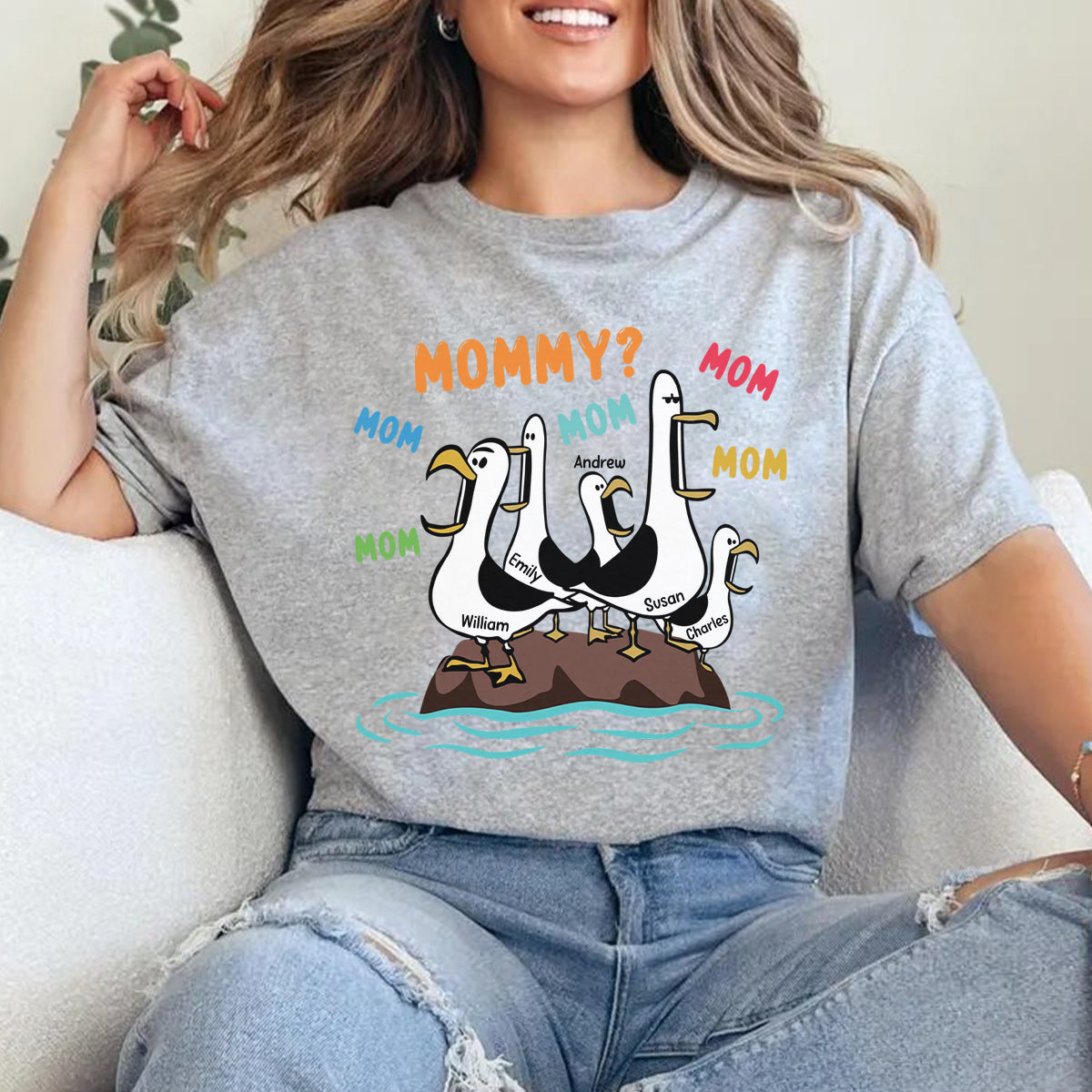 Seagull Mom Mom Mom Colorful - Personalized Shirt - Funny Mother's Day Gift For Mom