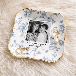 Photo Gift for Mom, Mama Birthday Gifts Jewelry Dish, Toile De Jouy Photo Trinket Tray Mother of the Bride Wedding Day Keepsake