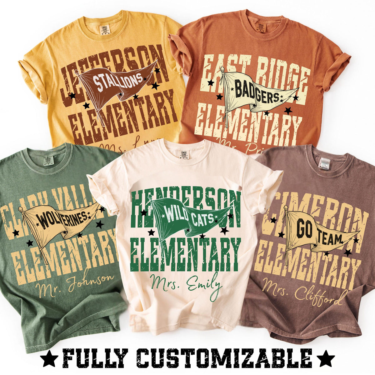 Comfort Colors Custom School Name Shirts, School Mascot Pennant Flag, Back To School Shirt