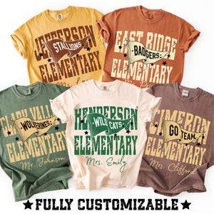 Comfort Colors Custom School Name Shirts, School Mascot Pennant Flag, Back To School Shirt