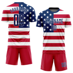 Custom Red Royal-White Sublimation American Flag Soccer Uniform Jersey