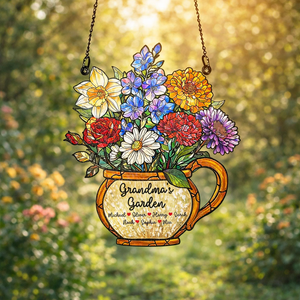 Personalized Grandma's Garden Suncatcher, Birth Month Flower Stained Glass Acrylic Window Hanging, Mother's Day Gift, Grandma Gift, Mom Gift