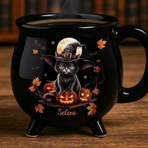 Spooky Black Cat - Personalized Halloween Black Ceramic Witch Mug - Halloween Gift For Family, Sisters, Friends, Siblings
