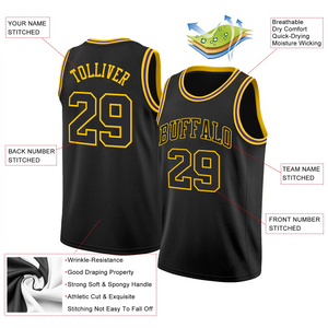 Custom Black Black-Gold Round Neck Rib-Knit Basketball Jersey