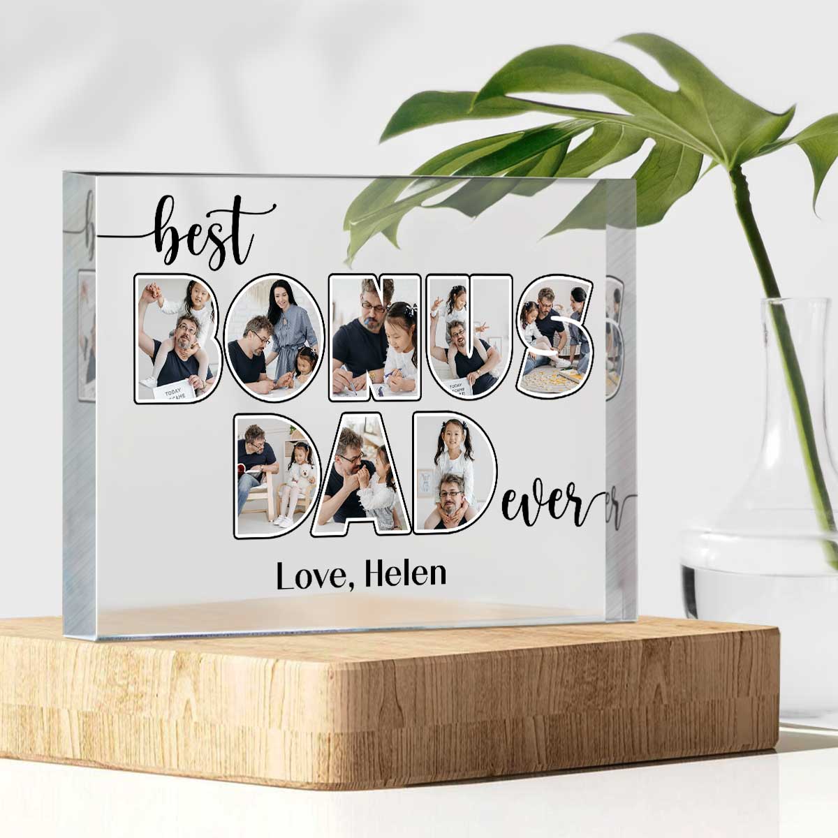 Best Bonus Dad Ever Custom Picture Acrylic Plaque, Father s Day Gift For Bonus Dad, Bonus Dad Collage Gifts, Bonus Dad Gifts From Kid