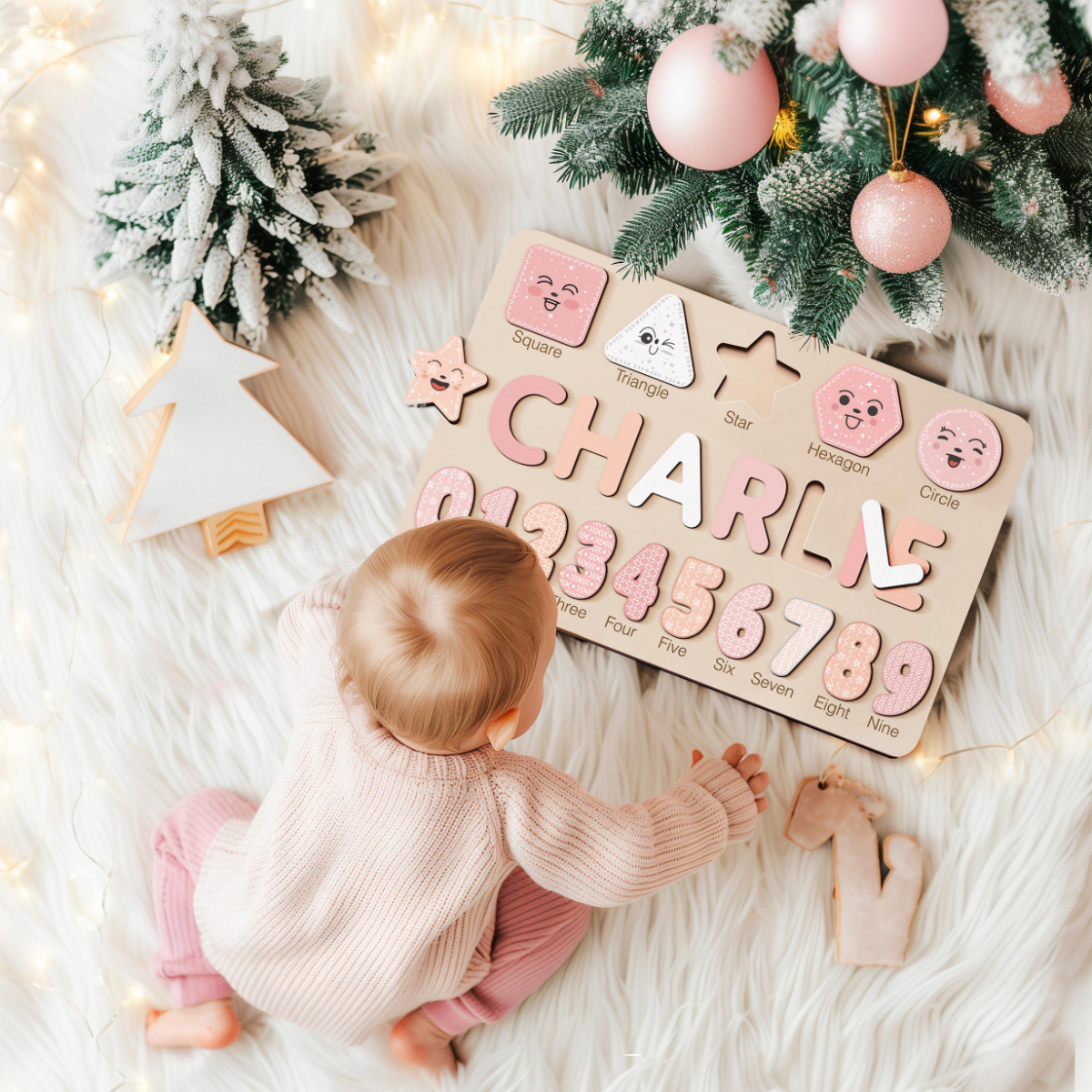 Wooden Busy Board Puzzle, Personalized Name Puzzle Toy, Baby Girl Gift, Nursery Decor, First Easter Gift, Custom Gift, One Year Old Gift