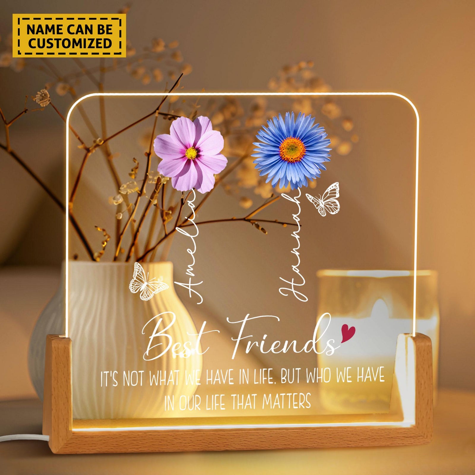 Personalized Best Friend Birth Month Flower Led Night Light, Friendship Gift, Best Friend Gifts, Bestie Gifts, Friendship Lamp, Sisters Gift