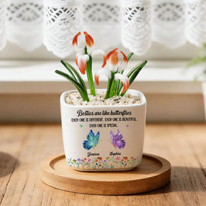 Besties Are Like Butterflies - Personalized Mini Glass Flower Pot - Gift For Sisters, Besties