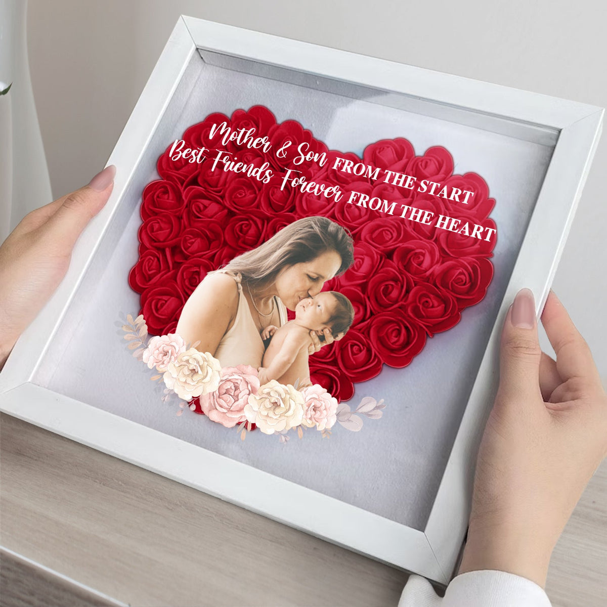 Mother And Daughter Forever Linked Together Custom Photo - Custom Flower Frame Box - Gift For Mom, Mother's Day Gift