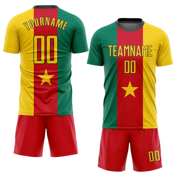BestCustom Custom Kelly Green Gold Red-Black Sublimation Cameroonian Flag Soccer Uniform Jersey S