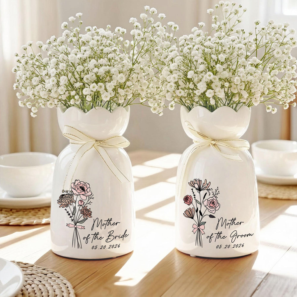 Personalized Bloom Vase For Mother Of The Bride & Groom, Mother's Day Gift For Mom, Birth Month Flower Vase, Mother of the Bride Ceramic Bloom Vase