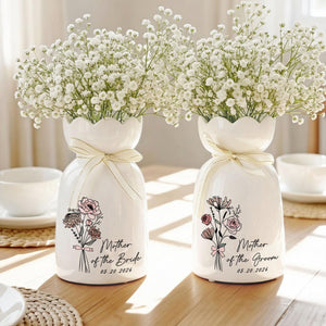 Personalized Bloom Vase For Mother Of The Bride & Groom, Mother's Day Gift For Mom, Birth Month Flower Vase, Mother of the Bride Ceramic Bloom Vase