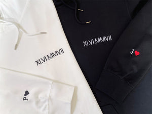 Personalized Roman Numeral Anniversary Hoodies, Custom Embroidered Date Hoodies, Wedding Crewneck Sweatshirt, Matching Couple Jumper Gift
