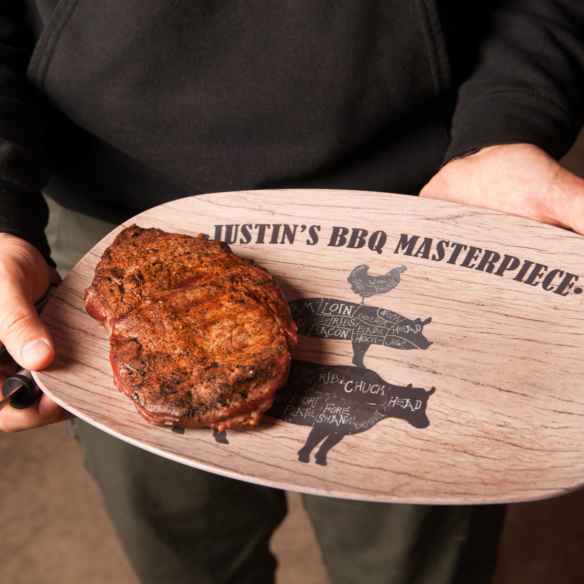 BBQ Grilling Serving Platter, Personalized Serving Tray, Father's Day BBQ Gift, Grilling Plate, Gifts for Him, Cow Pig Chicken Butcher Cuts