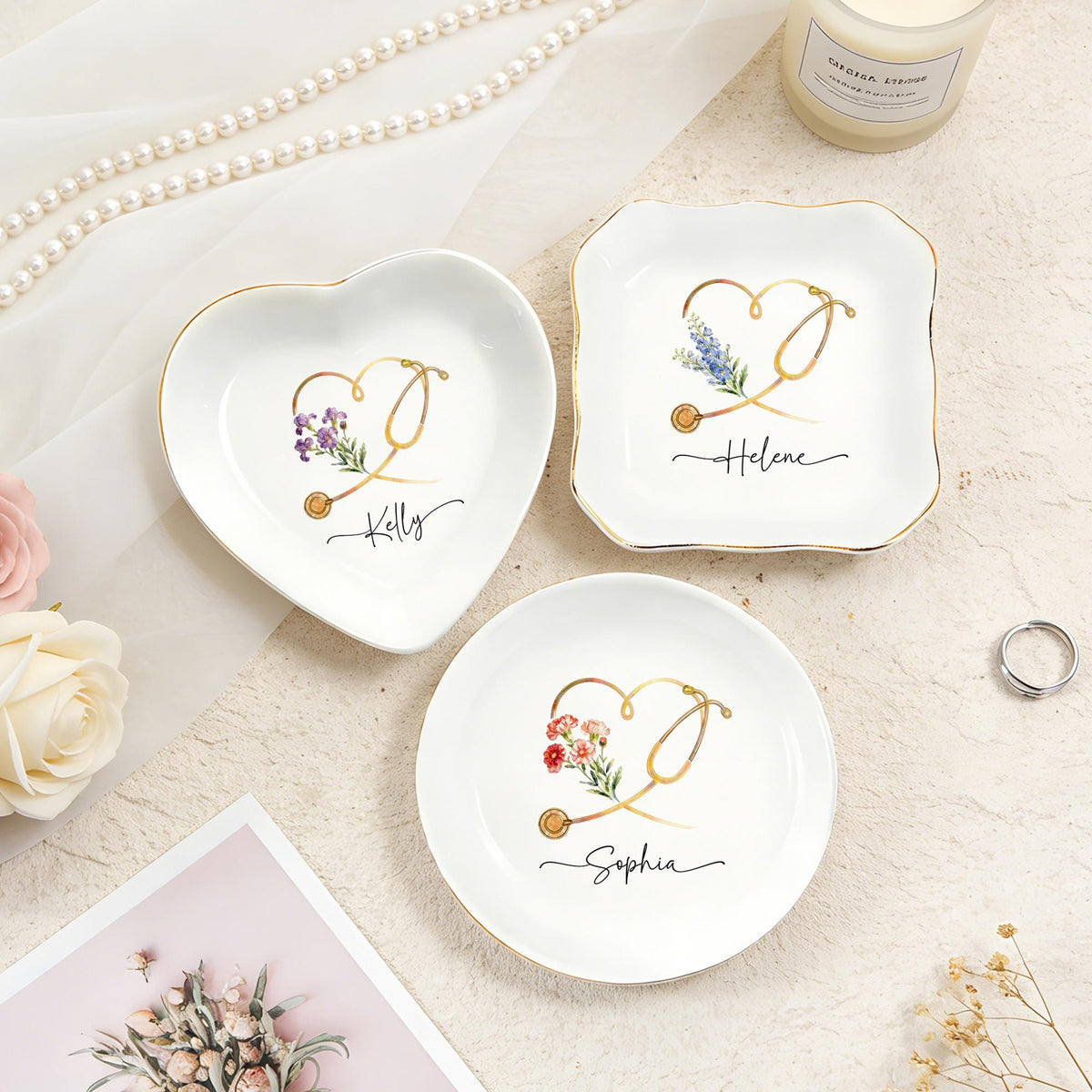 Personalized Nurse Ring Dish: Nurse Graduation Jewelry Dish, Stethoscope Trinket Dish With Name, Nurse Retirement Keepsake, Nurse Day Gift