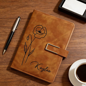 Birth Flower Leather Journal, Personalized Name Notebook Set, Graduation Gifts for Her, Gift For Daughter