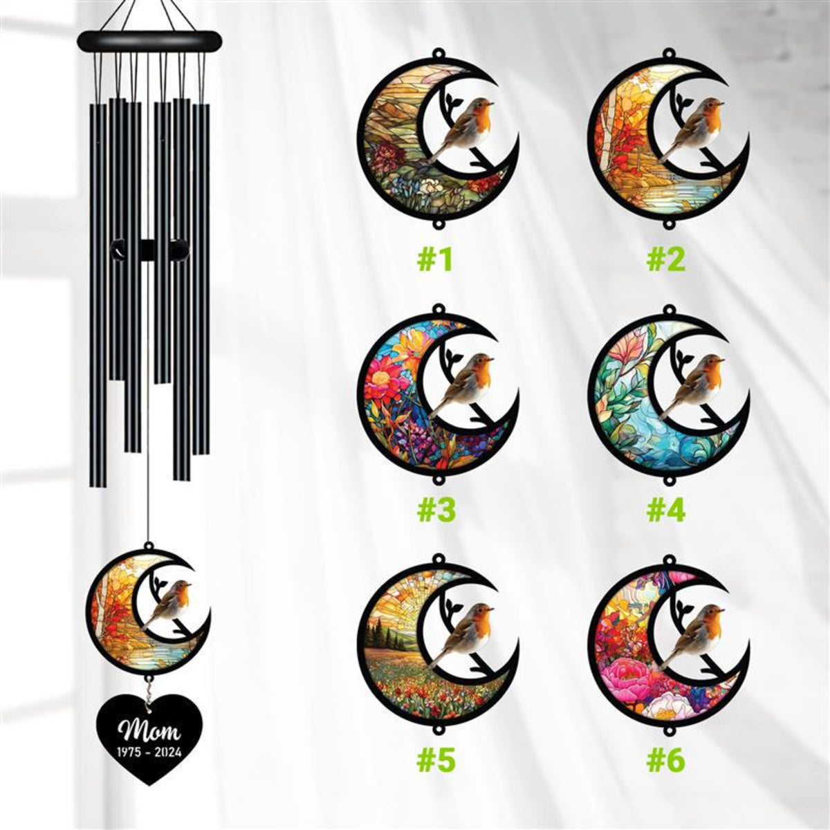 Personalized Memorial Wind Chime, Remembrance Wind Chime, Robin Bird Suncatcher Wind Chime, In Loving Memory, Family Gift, Love Family
