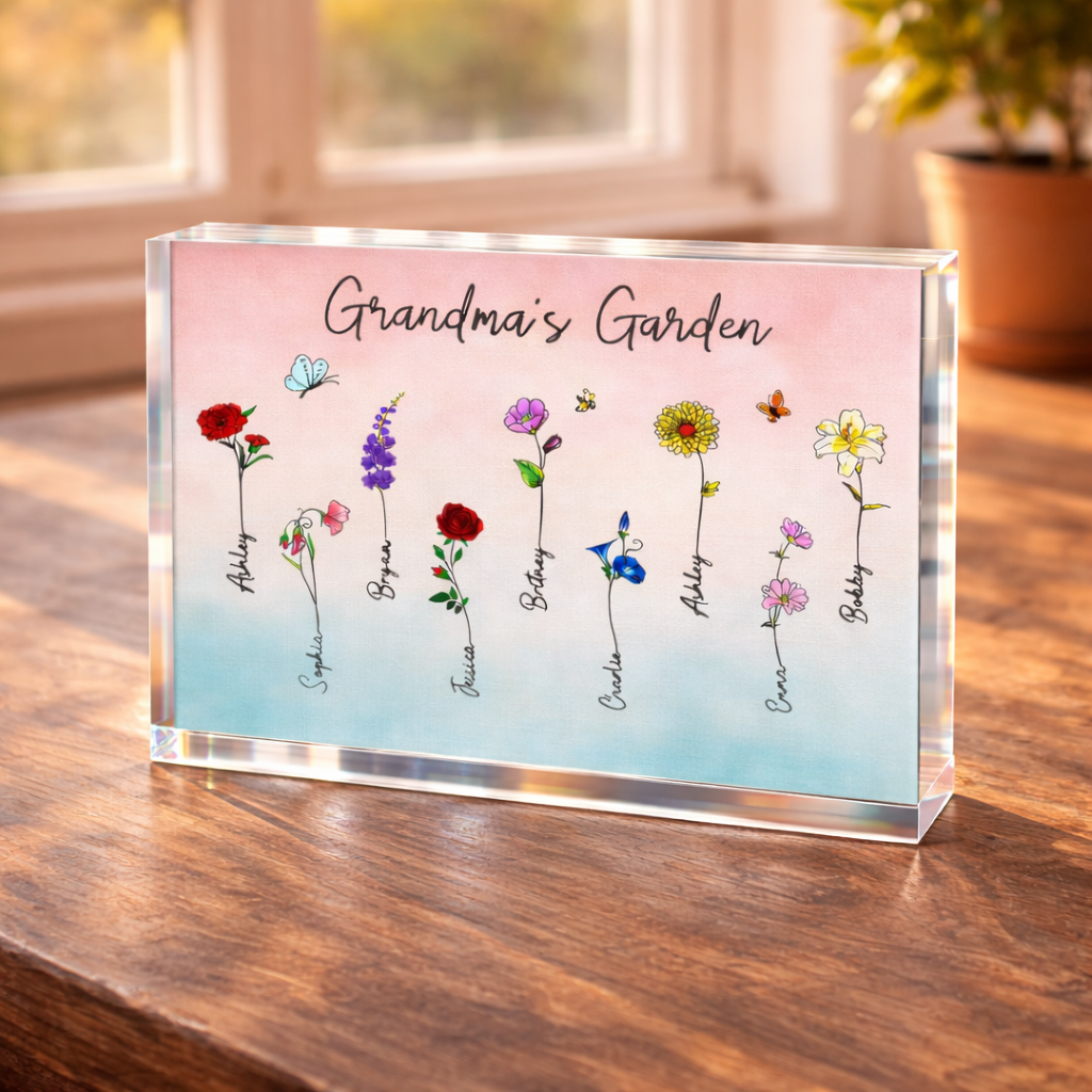 Birth Month Flower Gift For Grandma - Personalized Acrylic Plaque - Gift For Mom Grandma, Mother's Day Gift
