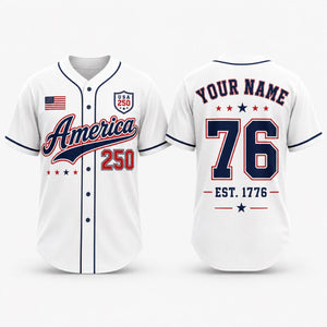 Personalized America 250 Baseball Jersey, Custom Name Number USA Jersey, 1776 Patriotic Baseball Shirt, 4th of July Gift for Men