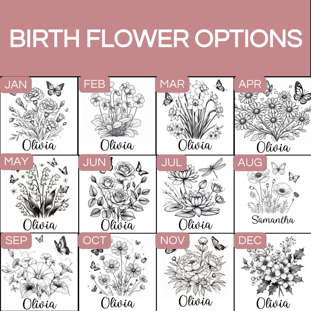 Personalized Birthflower Glass Tumbler, Birth Month Flower Glass Cup, Birthday Gift Iced Coffee Cup