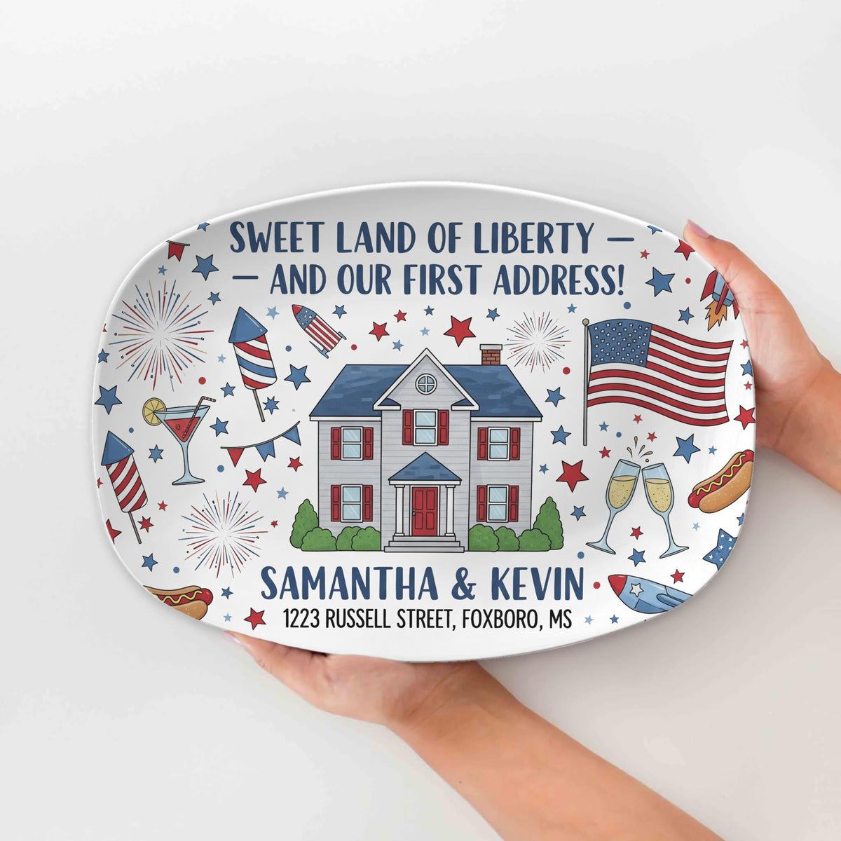 4th July New Home Platter Decoration, Custom Home Address Decor, Patriotic Housewarming Gift, Independence Day Party Decor,New Home Keepsake